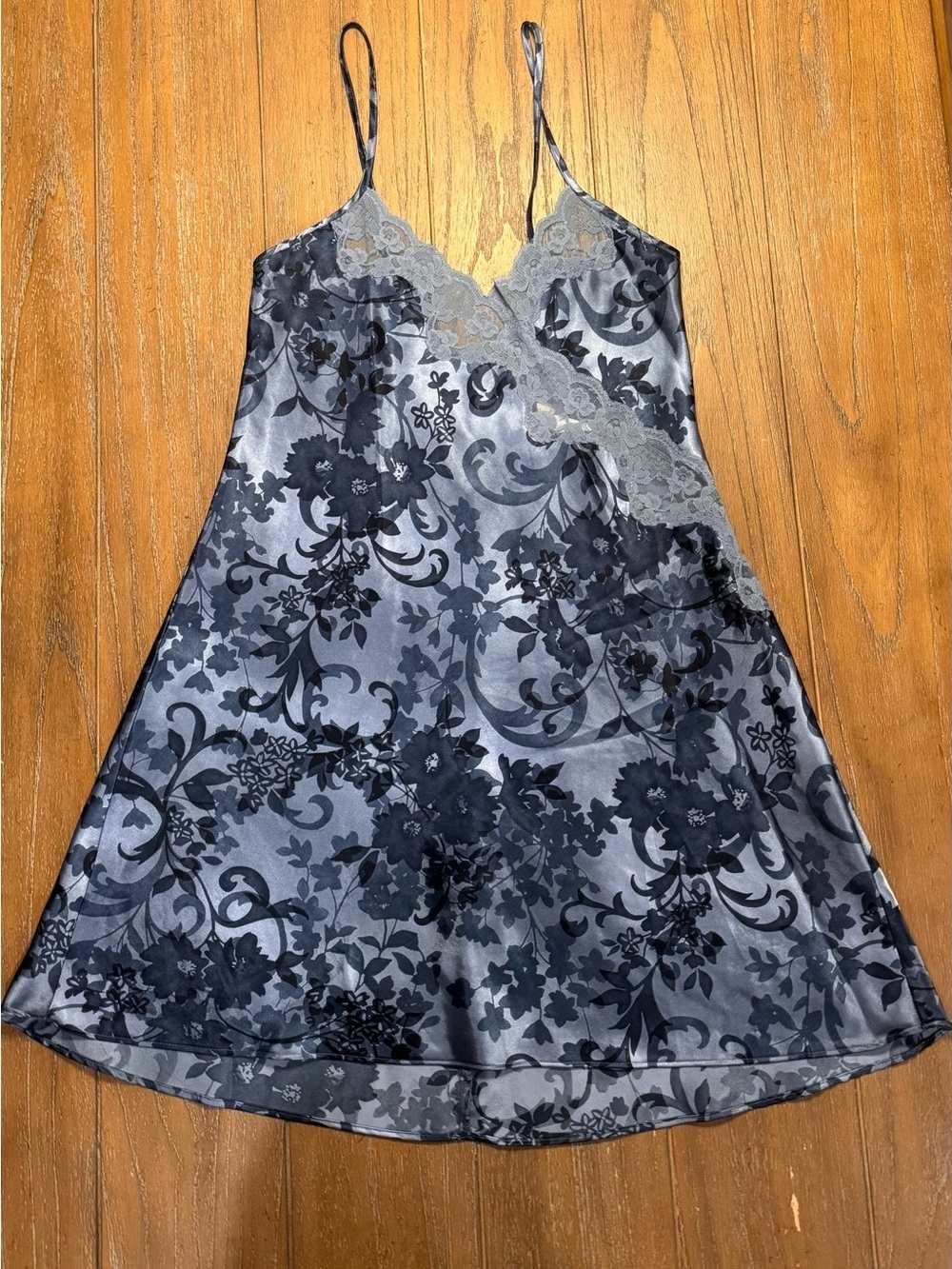Vintage Expressions Floral Satin Slip Dress in Blue